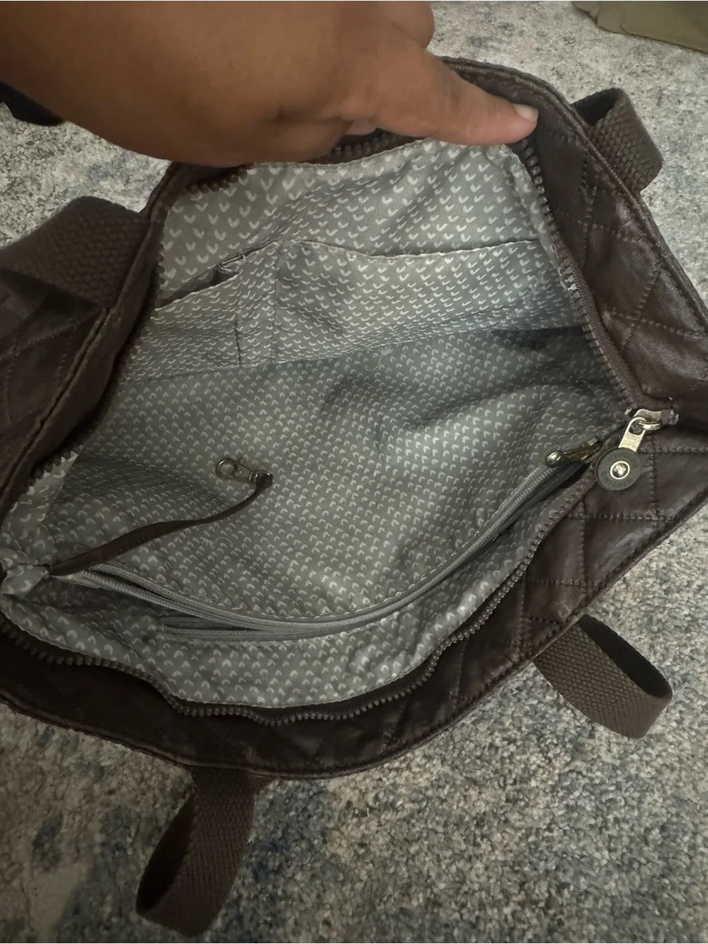 Kipling Quilted Laptop Tote in Dark Brown